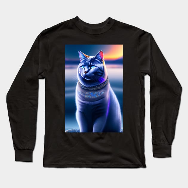 The Galactic British Shorthair Blue Cat of the Universe Long Sleeve T-Shirt by Enchanted Reverie